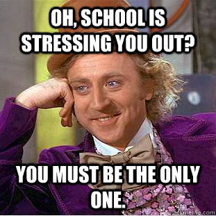 Oh, school is stressing you out? You must be the only one. - Oh, school is stressing you out? You must be the only one.  Condescending Wonka