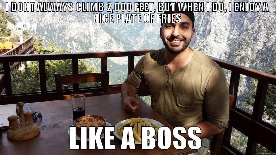 I DONT ALWAYS CLIMB 2,000 FEET, BUT WHEN I DO, I ENJOY A NICE PLATE OF FRIES LIKE A BOSS Misc