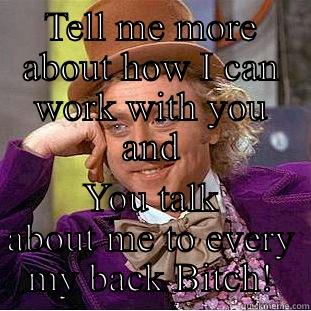 Back Stabbing Co-workers - TELL ME MORE ABOUT HOW I CAN WORK WITH YOU AND YOU TALK ABOUT ME TO EVERY MY BACK BITCH! Condescending Wonka