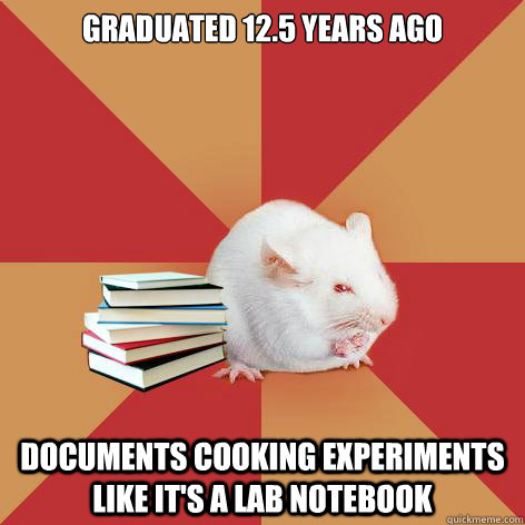 GRADUATED 12.5 YEARS AGO DOCUMENTS COOKING EXPERIMENTS LIKE IT'S A LAB NOTEBOOK - GRADUATED 12.5 YEARS AGO DOCUMENTS COOKING EXPERIMENTS LIKE IT'S A LAB NOTEBOOK  Science Major Mouse