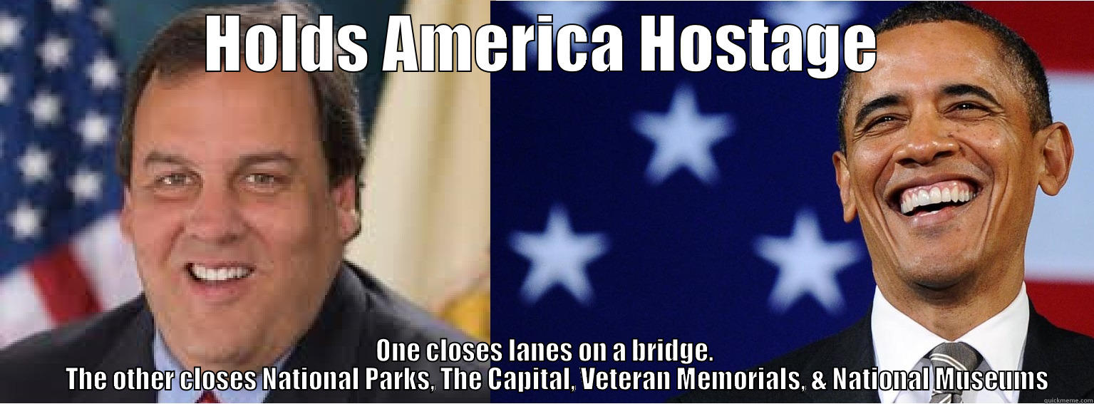 Hold America Hostage - HOLDS AMERICA HOSTAGE ONE CLOSES LANES ON A BRIDGE.      THE OTHER CLOSES NATIONAL PARKS, THE CAPITAL, VETERAN MEMORIALS, & NATIONAL MUSEUMS Misc