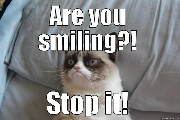 Grumpy cat on Smiles - ARE YOU SMILING?! STOP IT! Grumpy Cat