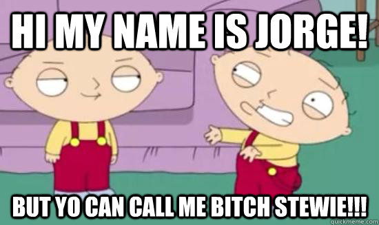 Hi my name is Jorge! But yo can call me Bitch Stewie!!!  