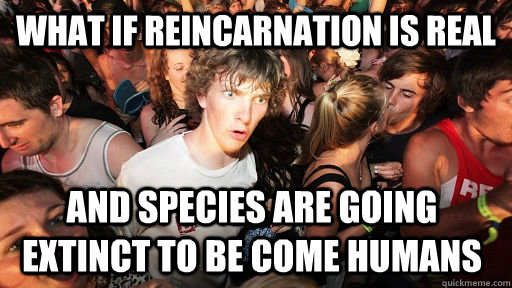 What if reincarnation is real And species are going extinct to be come humans - What if reincarnation is real And species are going extinct to be come humans  Sudden Clarity Clarence