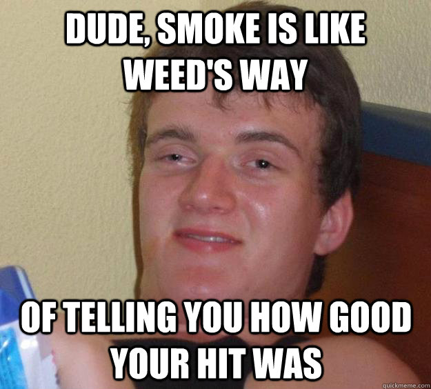 Dude, smoke is like weed's way of telling you how good your hit was  10 Guy