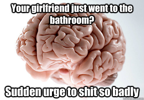 Your girlfriend just went to the bathroom? Sudden urge to shit so badly  Scumbag Brain