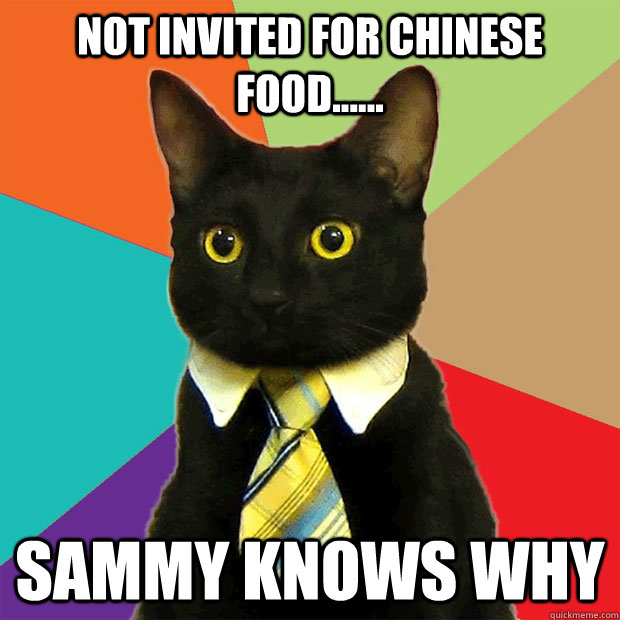 not invited for chinese food...... sammy knows why  Business Cat