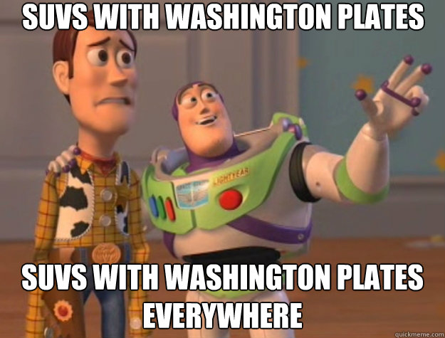 SUVS with WAshington PLATES SUVS with Washington PLATES everywhere  Toy Story