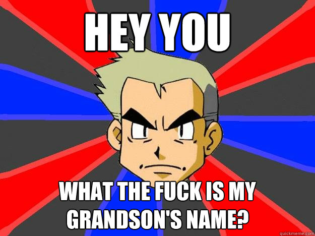 HEY you WHat THE FUCK IS MY GRANDSON's NAME?  Professor Oak