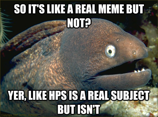 So it's like a real meme but not? Yer, like HPS is a real subject but isn't  Bad Joke Eel