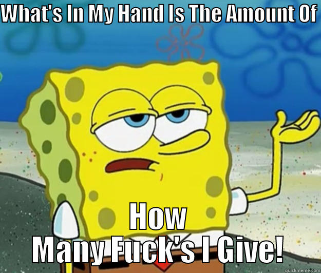 WHAT'S IN MY HAND IS THE AMOUNT OF  HOW MANY FUCK'S I GIVE! Tough Spongebob