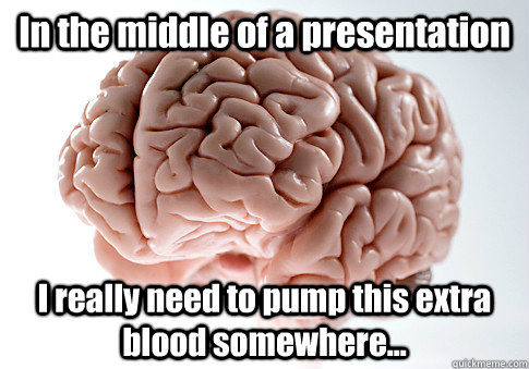 In the middle of a presentation I really need to pump this extra blood somewhere...  Scumbag Brain