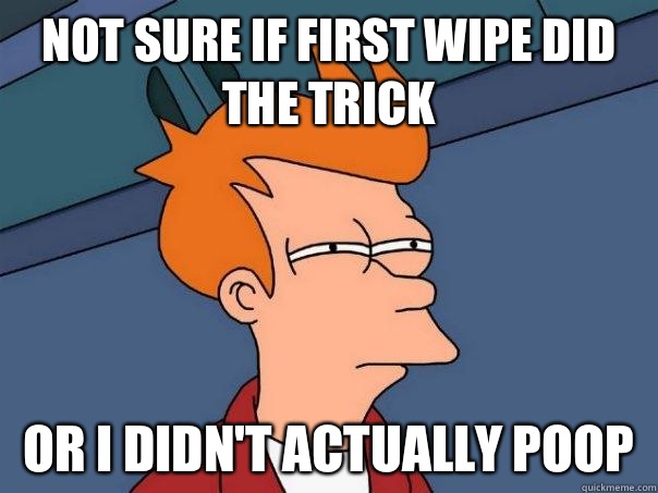 Not sure if first wipe did the trick Or I didn't actually poop  Futurama Fry