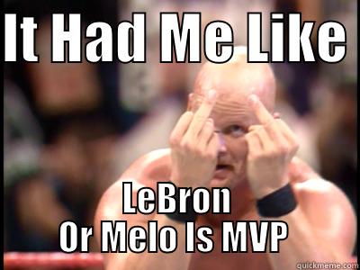 IT HAD ME LIKE  LEBRON OR MELO IS MVP  Misc