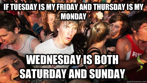 If Tuesday Is My Friday And Thursday Is My Monday Wednesday Is Both Saturday And Sunday Sudden 