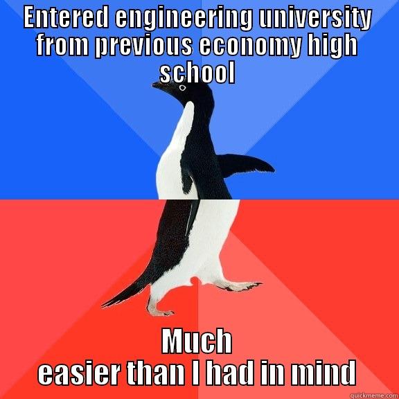 ENTERED ENGINEERING UNIVERSITY FROM PREVIOUS ECONOMY HIGH SCHOOL MUCH EASIER THAN I HAD IN MIND Socially Awkward Awesome Penguin