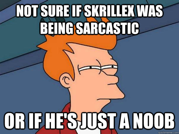 Not sure if Skrillex was being sarcastic or if he's just a noob - Not sure if Skrillex was being sarcastic or if he's just a noob  Futurama Fry