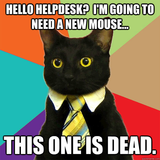 Hello HelpDesk?  I'm going to need a new mouse... This one is dead.  Business Cat