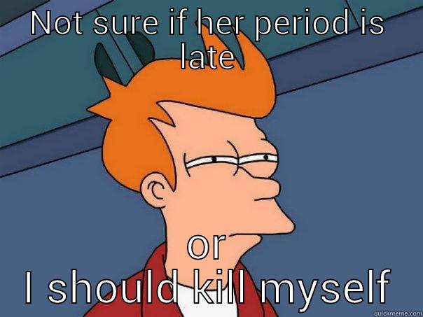 NOT SURE IF HER PERIOD IS LATE OR I SHOULD KILL MYSELF Futurama Fry