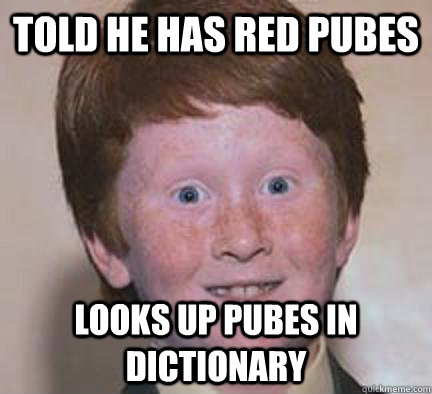 Told he has red pubes looks up pubes in dictionary  Over Confident Ginger