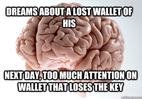 dreams about a lost wallet of his Next day, too much attention on wallet that loses the key   Scumbag Brain