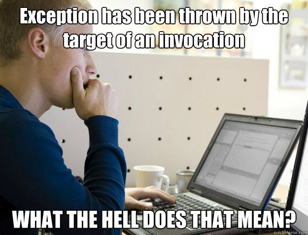 Exception has been thrown by the target of an invocation WHAT THE HELL DOES THAT MEAN?  Programmer