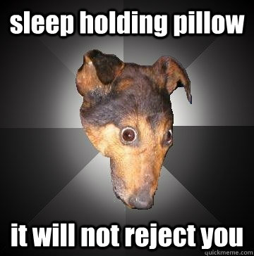 sleep holding pillow it will not reject you  Depression Dog