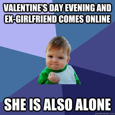 Valentine's Day evening and ex-girlfriend comes online She is also alone  Success Kid