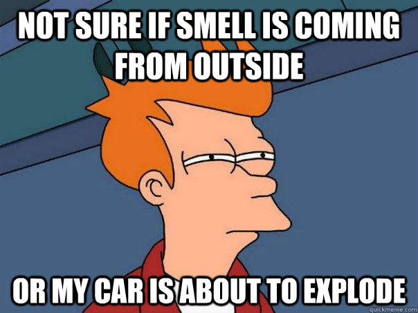 Not sure if smell is coming from outside Or my car is about to explode - Not sure if smell is coming from outside Or my car is about to explode  Futurama Fry