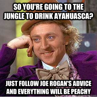 So you're going to the jungle to drink ayahuasca? Just follow joe rogan's advice and everything will be peachy  Creepy Wonka