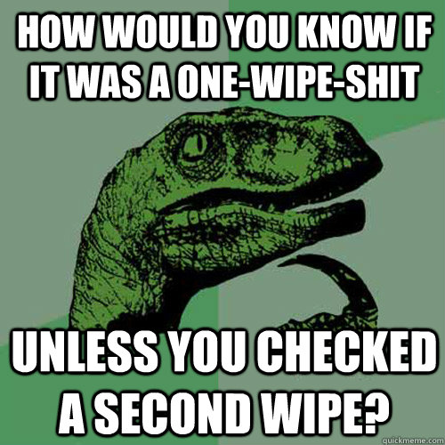 How would you know if it was a one-wipe-shit Unless you checked a second wipe?  Philosoraptor