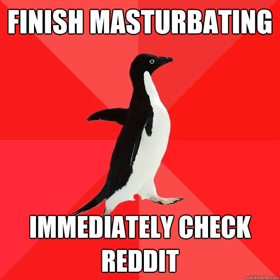 Finish masturbating Immediately check reddit  Socially Awesome Penguin