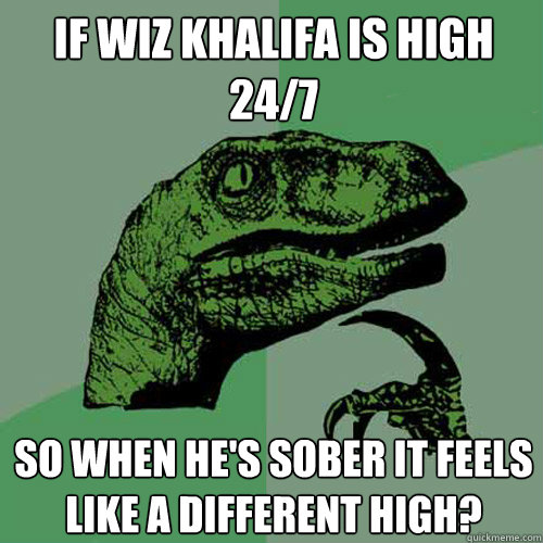 If wiz khalifa is high 24/7 so when he's sober it feels like a different high?  Philosoraptor