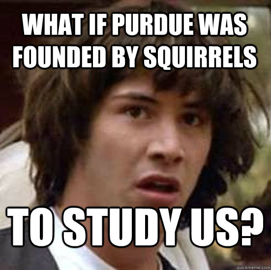 What if Purdue was founded by squirrels To study us?  conspiracy keanu