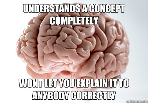 Understands a concept completely Wont let you explain it to anybody correctly  Scumbag Brain