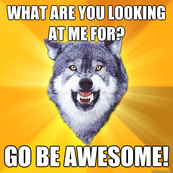 What are you looking at me for? Go be awesome!  Courage Wolf