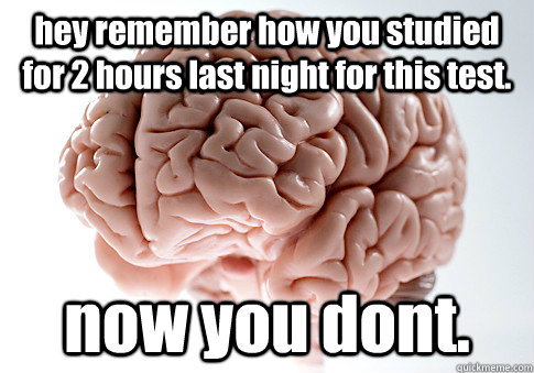 hey remember how you studied for 2 hours last night for this test. now you dont.  Scumbag Brain