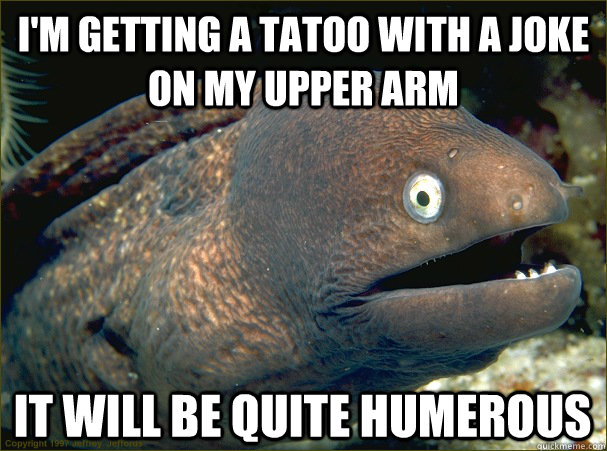 I'm getting a tatoo with a joke on my upper arm It will be quite humerous  Bad Joke Eel