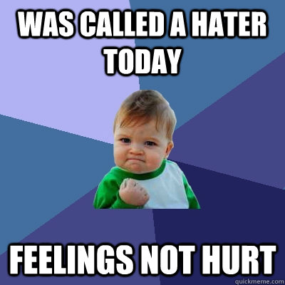 was called a hater today feelings not hurt  Success Kid