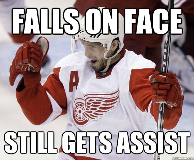 Falls on face still gets assist  good guy datsyuk