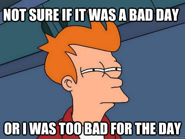 not sure if it was a bad day or i was too bad for the day - not sure if it was a bad day or i was too bad for the day  Futurama Fry