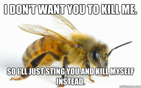 I don't want you to kill me.  So I'll just sting you and kill myself instead. - I don't want you to kill me.  So I'll just sting you and kill myself instead.  Bee Logic