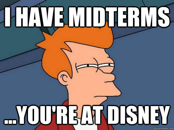 i have midterms ...you're at Disney  squinting fry