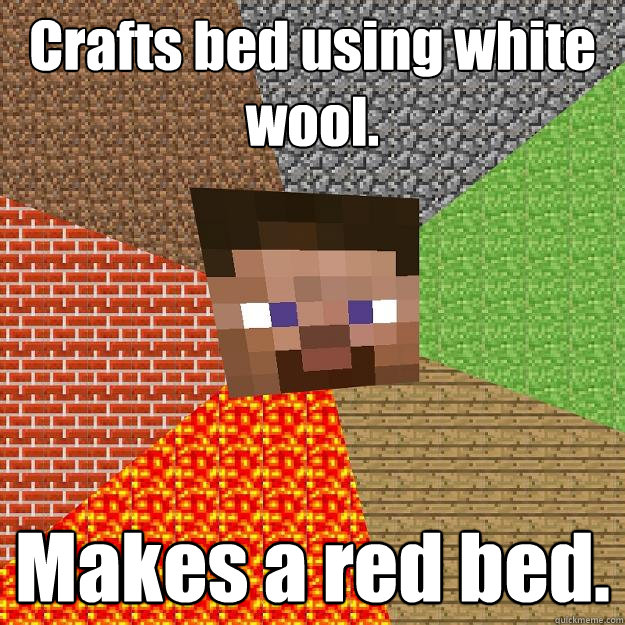 Crafts bed using white wool. Makes a red bed.  Minecraft