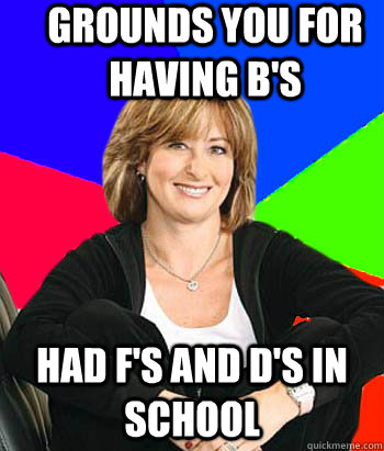 Grounds you for having B's had f's and d's in school  Sheltering Suburban Mom