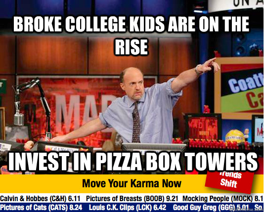 broke college kids are on the rise Invest in pizza box towers  Mad Karma with Jim Cramer