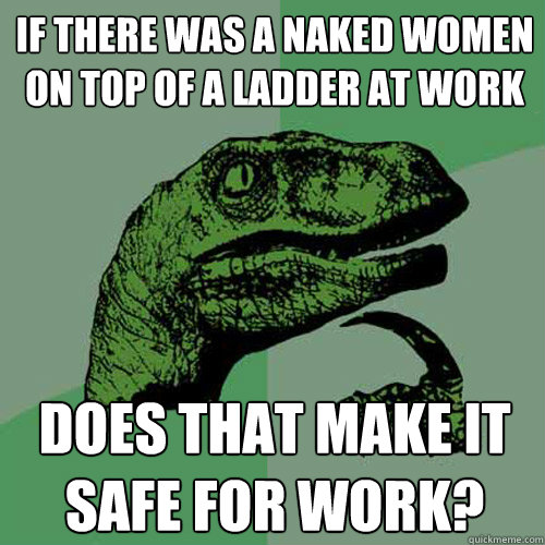 If there was a naked women on top of a ladder at work Does that make it Safe For Work?  Philosoraptor