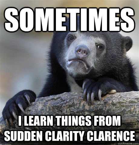 Sometimes i learn things from sudden clarity clarence  Confession Bear