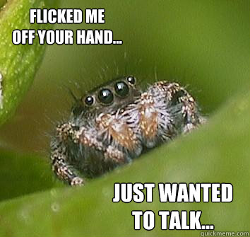 flicked me 
off your hand... Just wanted
to talk...  Misunderstood Spider