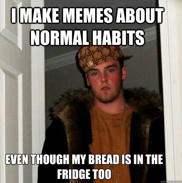 I make memes about normal habits even though my bread is in the fridge too - I make memes about normal habits even though my bread is in the fridge too  Scumbag Steve